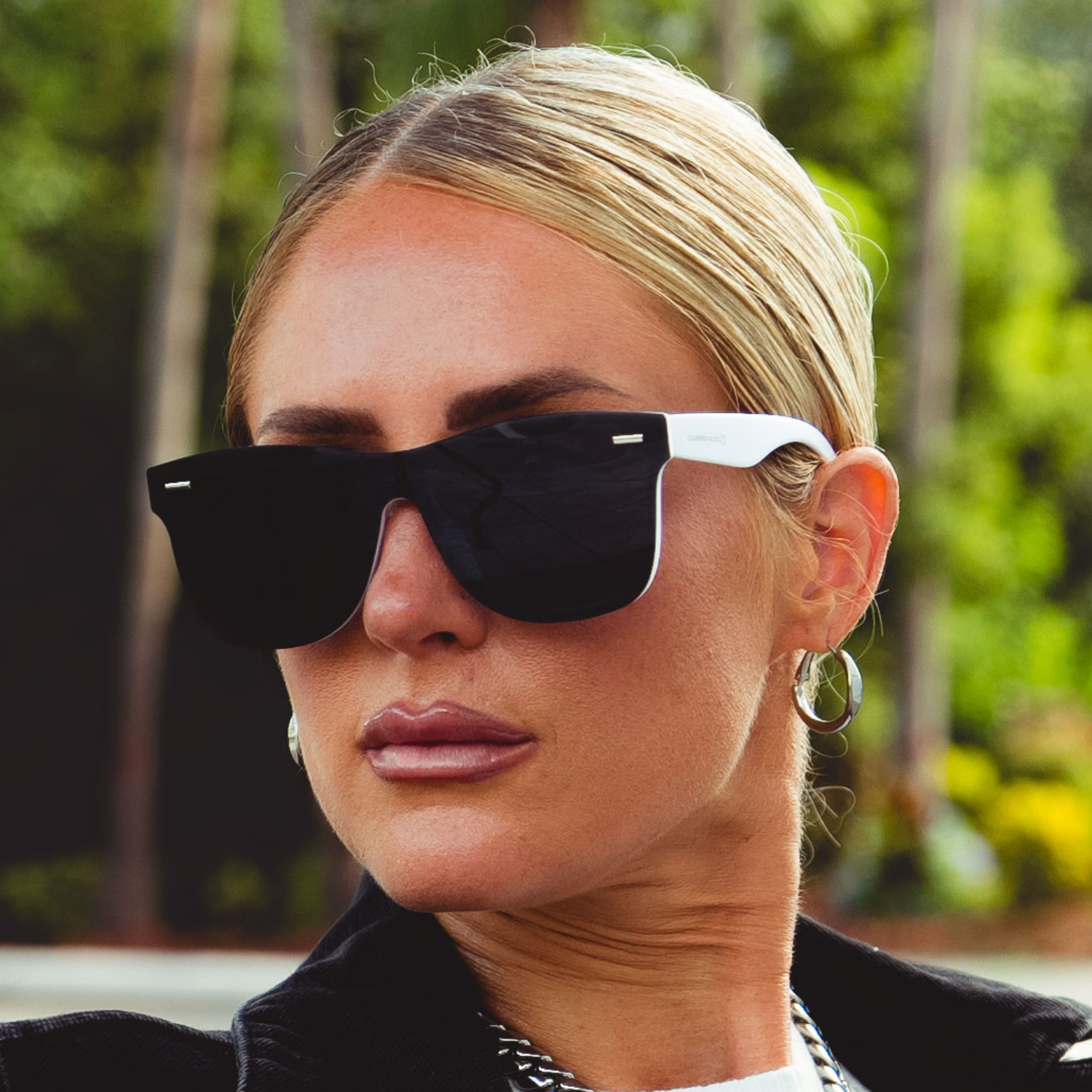 mist piercing goggles White Widow – White Frame Polarized Sunglasses + Black Lens – Sundaze Rays