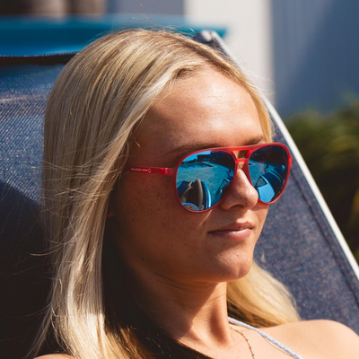 Bold Red Frame + Blue Lens Aviator Sunglasses