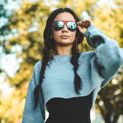 Bold Red Frame + Blue Lens Aviator Sunglasses